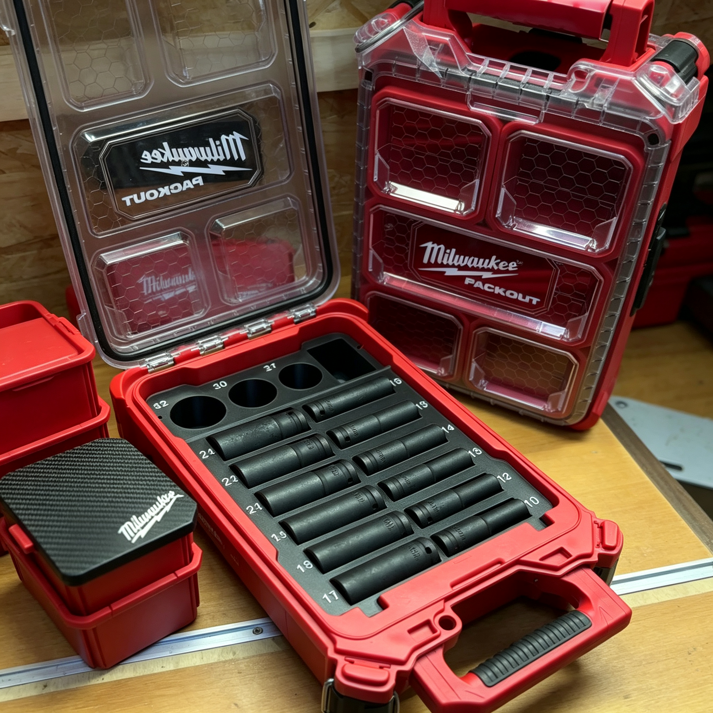 3D Printed Socket Organizer for Milwaukee Packout 8435 — Modular Interchangeable Trays, 1/2" Drive, PETG