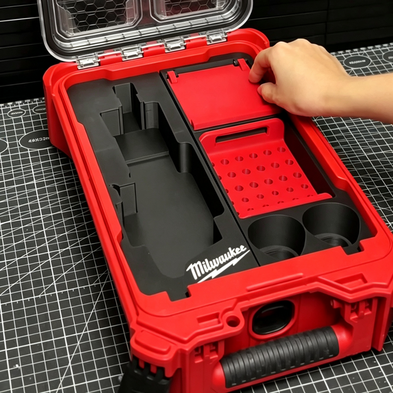 3D Printed Insert for Milwaukee Packout 8435 Toolbox — M12 FDGS Die Grinder Organizer with Magnetic Bit Case, PETG