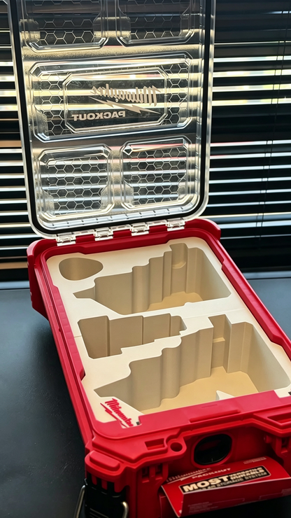 3D Printed Insert for Milwaukee Packout 8435 — M12 3453 Impact Driver & 2563 Impact Wrench Dual Tool Organizer, 2 Battery Slots, White PETG