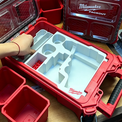 3D Printed Insert for Milwaukee Packout 8435 — M12 3404 FPD2 Impact Drill Organizer, Double-Layer Parts Box & 3 Battery Slots, White PETG
