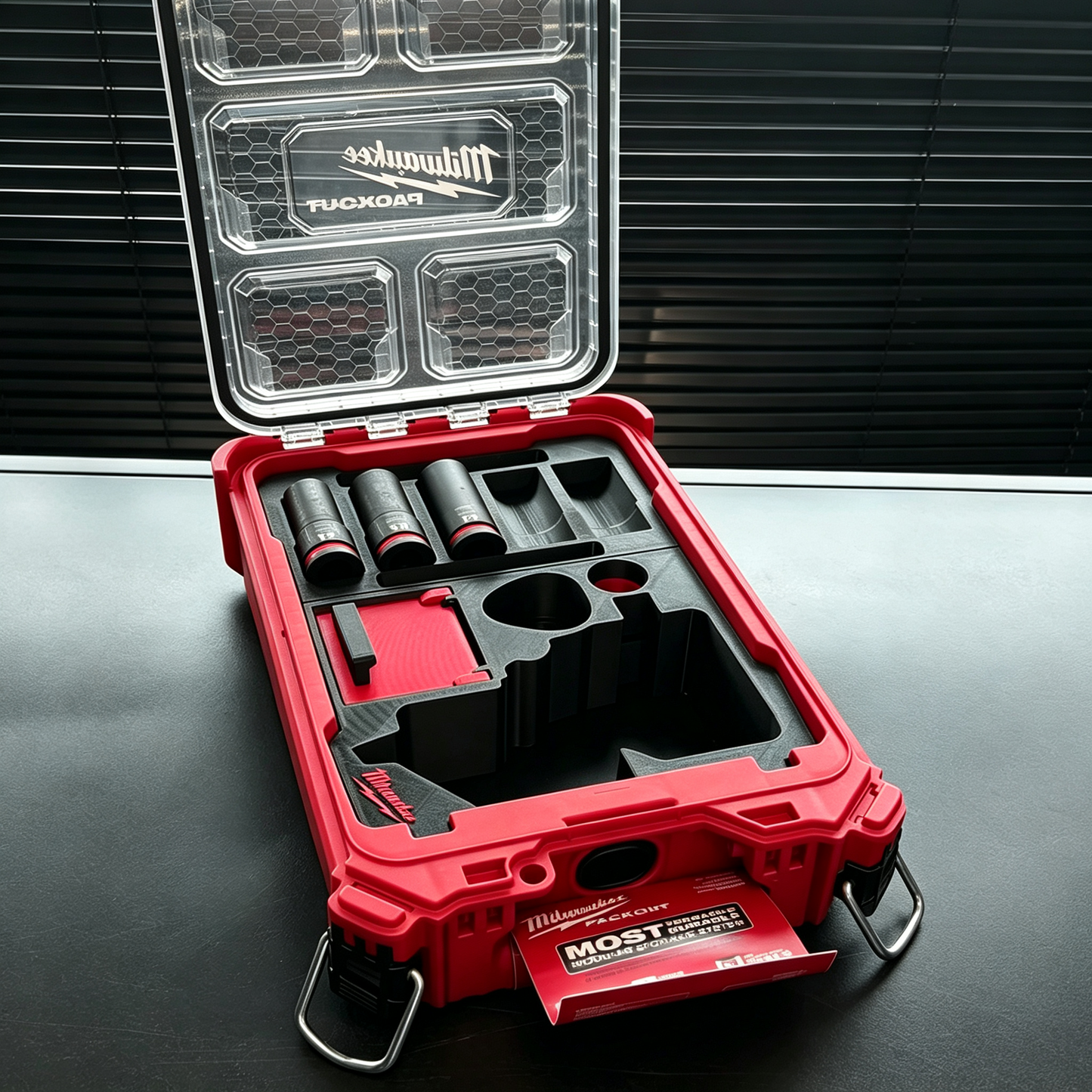 3D Printed Insert for Milwaukee Packout 8435 — M12 2555（FIW2F12） Impact Wrench Organizer, Socket & Battery Storage, PETG