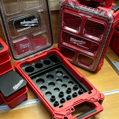 3D Printed Socket Organizer for Milwaukee Packout 8435 — Modular Interchangeable Trays, 1/2" Drive, PETG