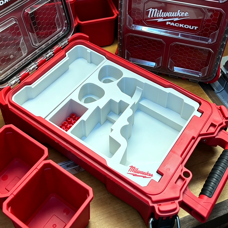 3D Printed Insert for Milwaukee Packout 8435 — M12 3404 FPD2 Impact Drill Organizer, Double-Layer Parts Box & 3 Battery Slots, White PETG