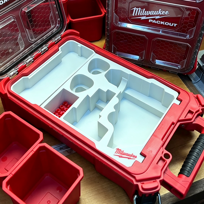 3D Printed Insert for Milwaukee Packout 8435 — M12 3404 FPD2 Impact Drill Organizer, Double-Layer Parts Box & 3 Battery Slots, White PETG
