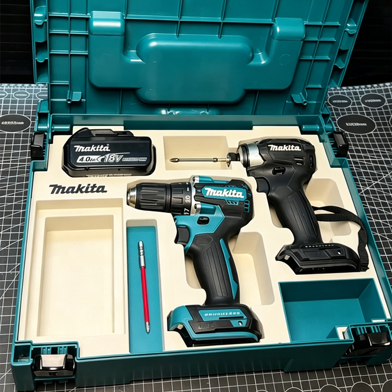 3D Printed Insert for Makita MAKPAC Type 1 — DTD173 Impact Driver & DDF487 Drill Dual Tool Organizer, Battery & Removable Parts Box, PETG