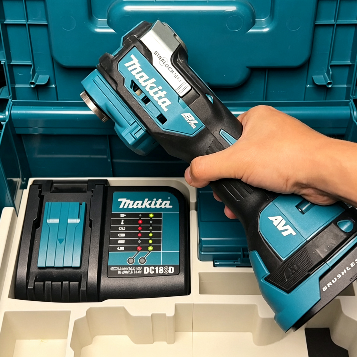 3D Printed Double-Layer Insert for Makita MAKPAC Type 3 — DTM52 Multi-Tool + DTD173 Driver + DDF487 Drill 3-Tool Kit Organizer, Charger & 2 Batteries, PETG