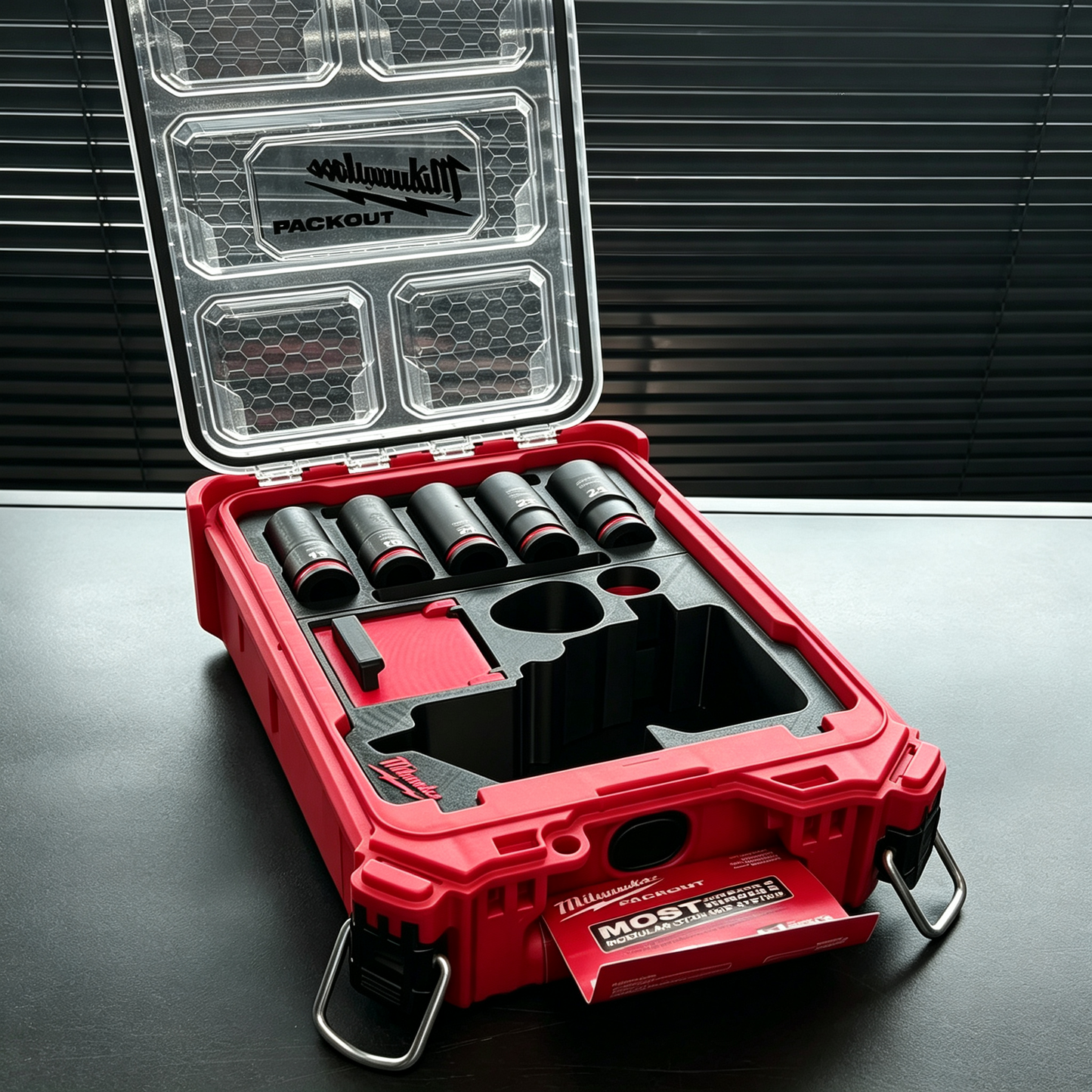 3D Printed Insert for Milwaukee Packout 8435 — M12 2555（FIW2F12） Impact Wrench Organizer, Socket & Battery Storage, PETG