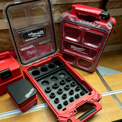 3D Printed Socket Organizer for Milwaukee Packout 8435 — Modular Interchangeable Trays, 1/2" Drive, PETG