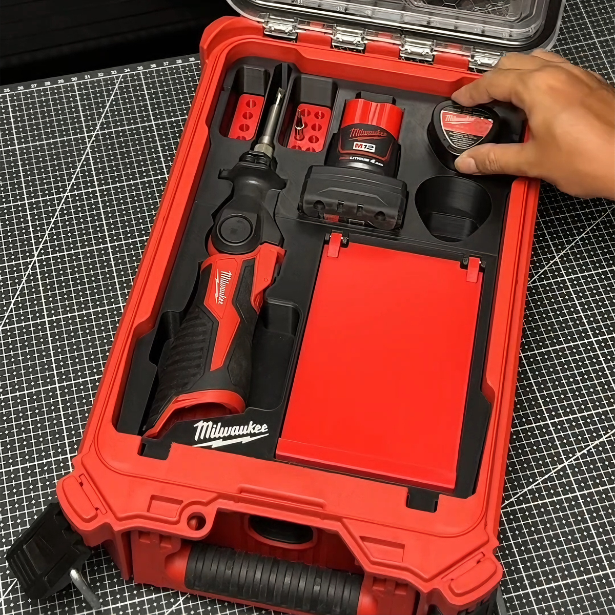 3D Printed Insert for Milwaukee Packout 8435 — M12 2488 Soldering Iron Organizer, Flip-Tip Storage & Battery Slot, PETG