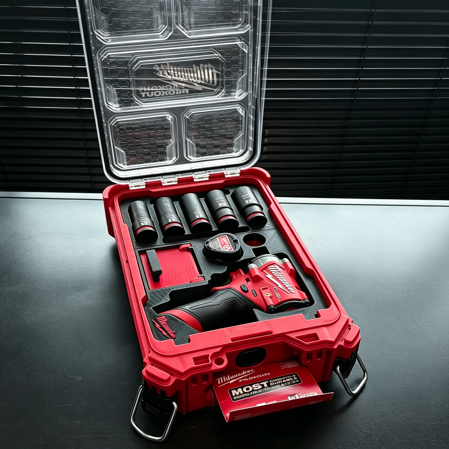 3D Printed Insert for Milwaukee Packout 8435 — M12 2555（FIW2F12） Impact Wrench Organizer, Socket & Battery Storage, PETG