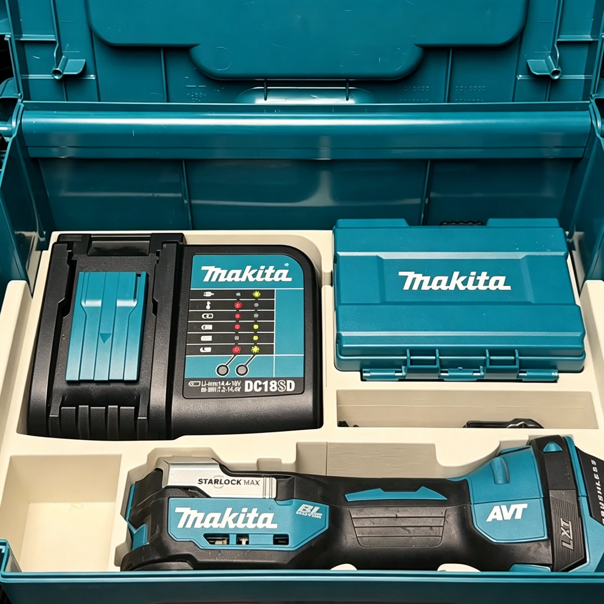 3D Printed Double-Layer Insert for Makita MAKPAC Type 3 — DTM52 Multi-Tool + DTD173 Driver + DDF487 Drill 3-Tool Kit Organizer, Charger & 2 Batteries, PETG