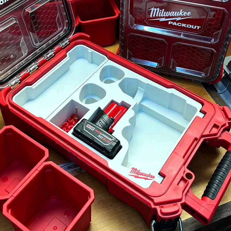 3D Printed Insert for Milwaukee Packout 8435 — M12 3404 FPD2 Impact Drill Organizer, Double-Layer Parts Box & 3 Battery Slots, White PETG