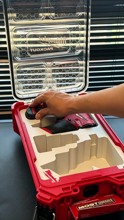3D Printed Insert for Milwaukee Packout 8435 — M12 3453 Impact Driver & 2563 Impact Wrench Dual Tool Organizer, 2 Battery Slots, White PETG