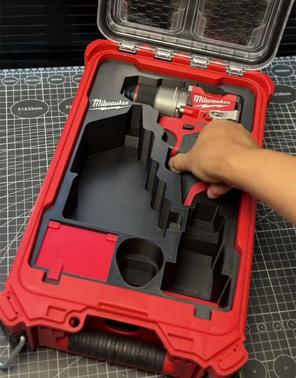 3D Printed Insert for Milwaukee Packout 8435 — M12 3404 Drill & 3453 Driver Dual Tool Organizer, Magnetic Flip-Top Storage, 2 Battery Slots, PETG