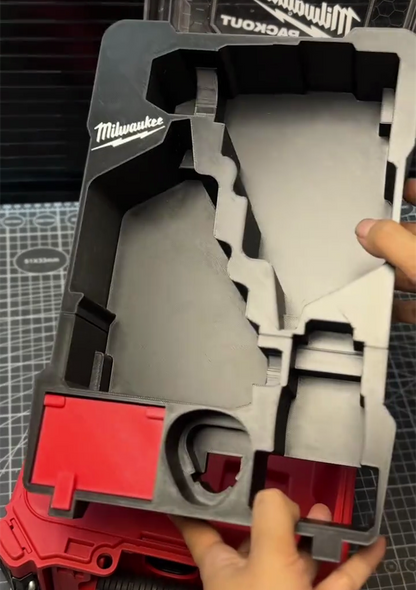 3D Printed Insert for Milwaukee Packout 8435 — M12 3404 Drill & 3453 Driver Dual Tool Organizer, Magnetic Flip-Top Storage, 2 Battery Slots, PETG