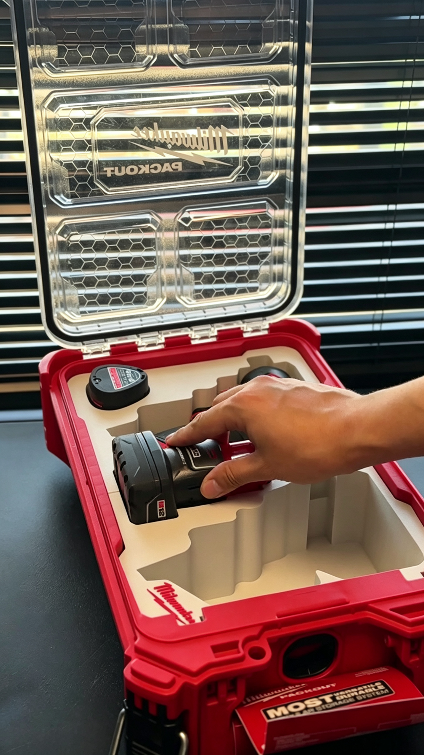 3D Printed Insert for Milwaukee Packout 8435 — M12 3453 Impact Driver & 2563 Impact Wrench Dual Tool Organizer, 2 Battery Slots, White PETG