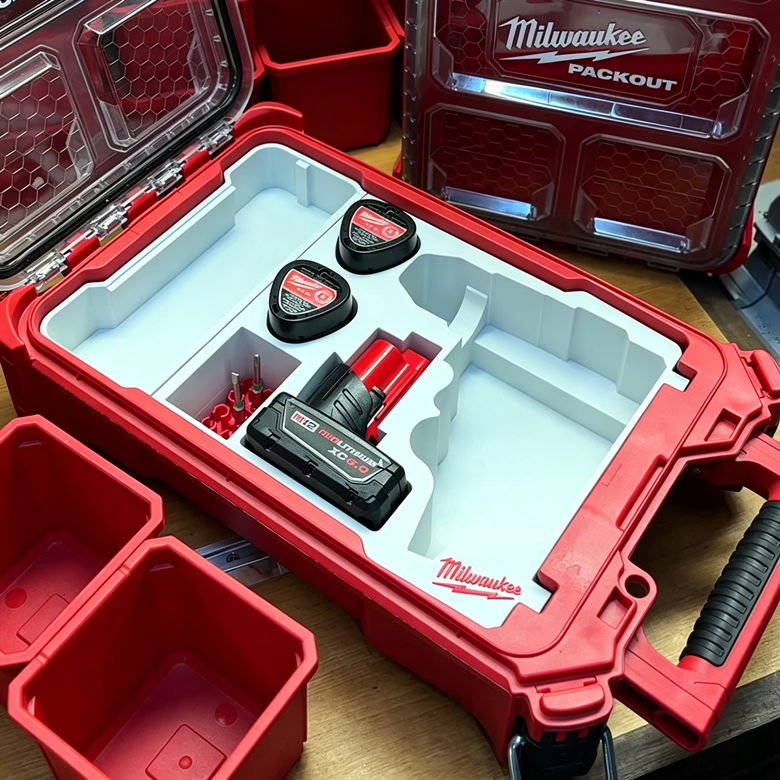3D Printed Insert for Milwaukee Packout 8435 — M12 3404 FPD2 Impact Drill Organizer, Double-Layer Parts Box & 3 Battery Slots, White PETG