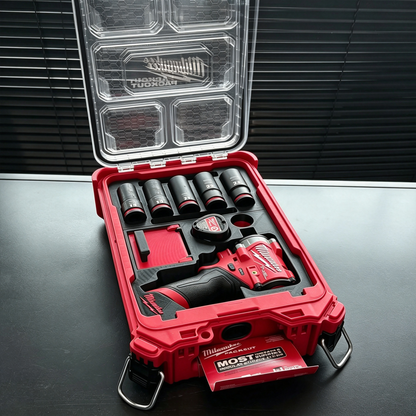 3D Printed Insert for Milwaukee Packout 8435 — M12 2555（FIW2F12） Impact Wrench Organizer, Socket & Battery Storage, PETG