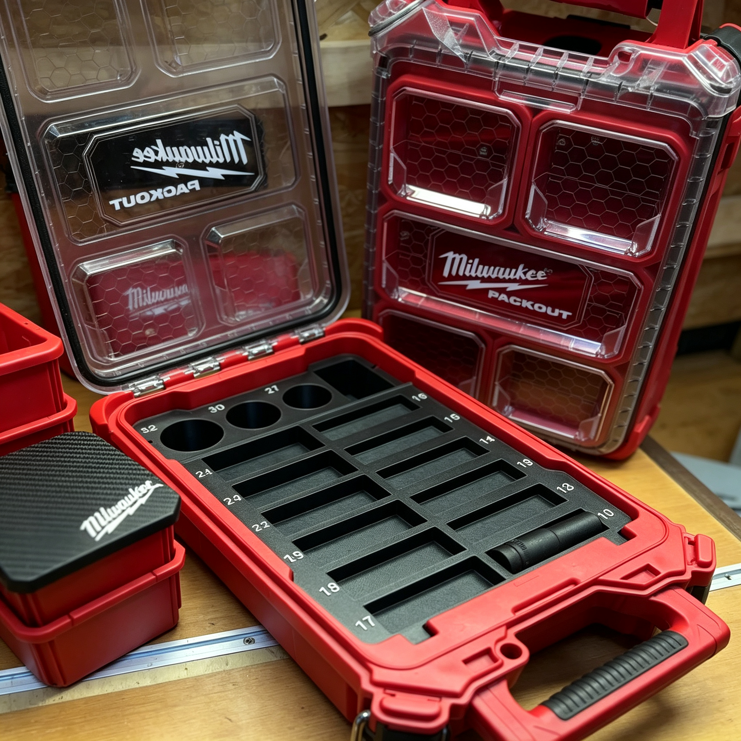 3D Printed Socket Organizer for Milwaukee Packout 8435 — Modular Interchangeable Trays, 1/2" Drive, PETG