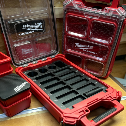 3D Printed Socket Organizer for Milwaukee Packout 8435 — Modular Interchangeable Trays, 1/2" Drive, PETG