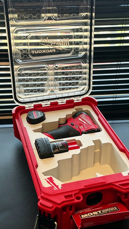 3D Printed Insert for Milwaukee Packout 8435 — M12 3453 Impact Driver & 2563 Impact Wrench Dual Tool Organizer, 2 Battery Slots, White PETG