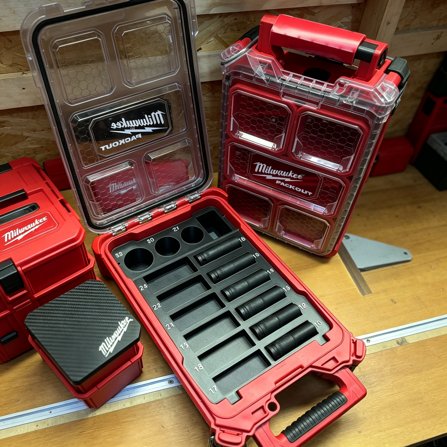 3D Printed Socket Organizer for Milwaukee Packout 8435 — Modular Interchangeable Trays, 1/2" Drive, PETG