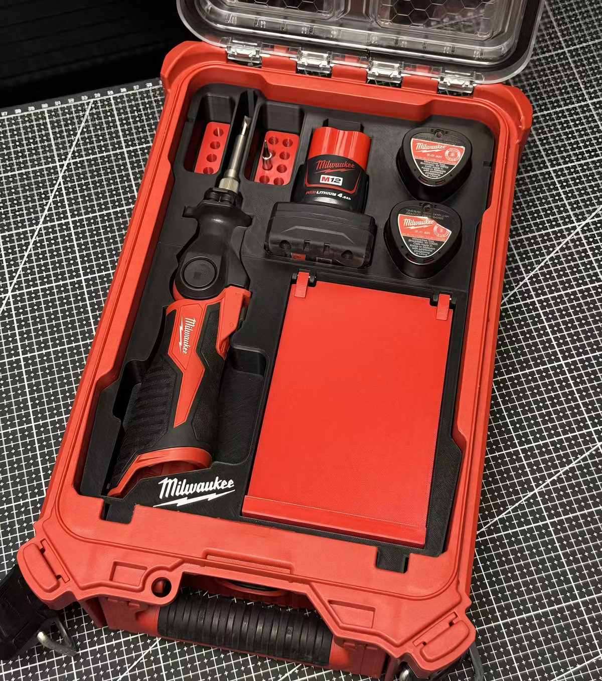 3D Printed Insert for Milwaukee Packout 8435 — M12 2488 Soldering Iron Organizer, Flip-Tip Storage & Battery Slot, PETG
