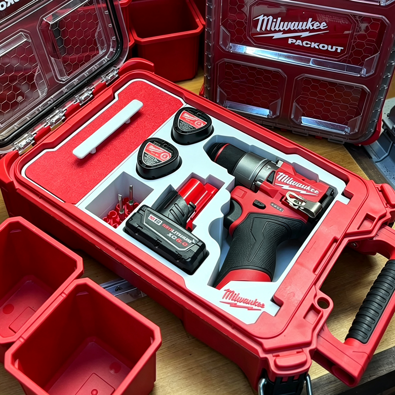 3D Printed Insert for Milwaukee Packout 8435 — M12 3404 FPD2 Impact Drill Organizer, Double-Layer Parts Box & 3 Battery Slots, White PETG