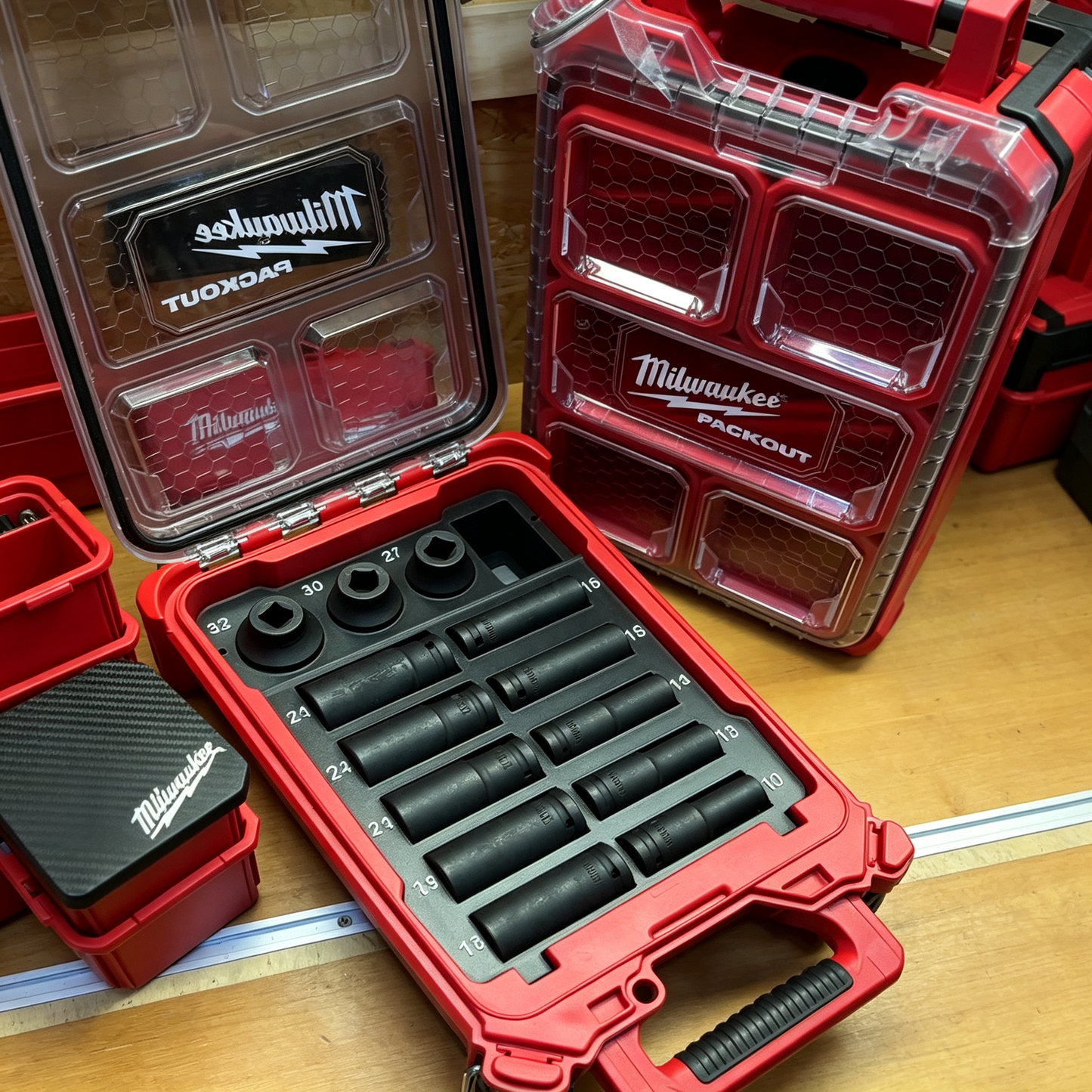 3D Printed Socket Organizer for Milwaukee Packout 8435 — Modular Interchangeable Trays, 1/2" Drive, PETG