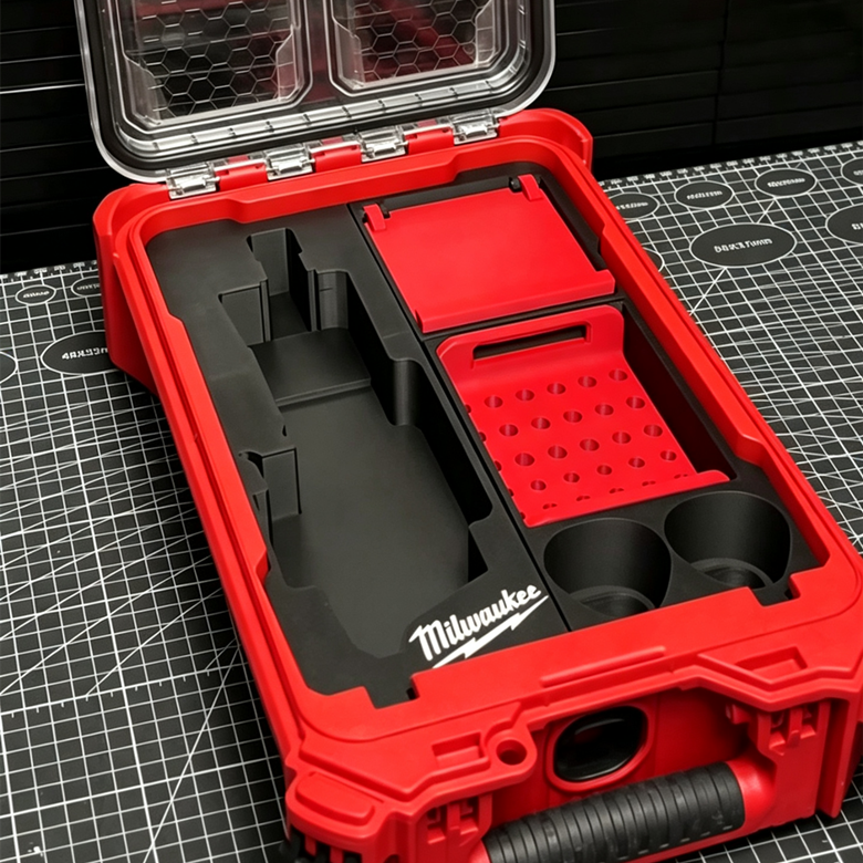 3D Printed Insert for Milwaukee Packout 8435 Toolbox — M12 FDGS Die Grinder Organizer with Magnetic Bit Case, PETG
