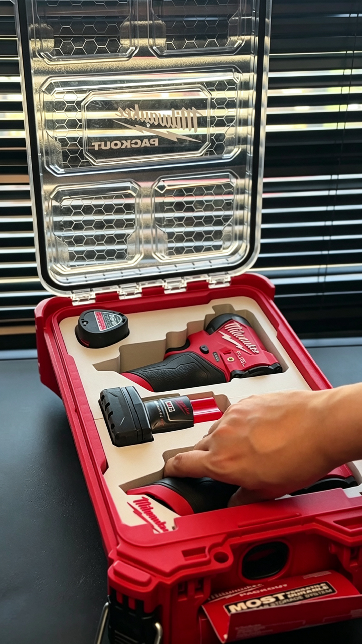 3D Printed Insert for Milwaukee Packout 8435 — M12 3453 Impact Driver & 2563 Impact Wrench Dual Tool Organizer, 2 Battery Slots, White PETG
