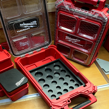3D Printed Socket Organizer for Milwaukee Packout 8435 — Modular Interchangeable Trays, 1/2" Drive, PETG