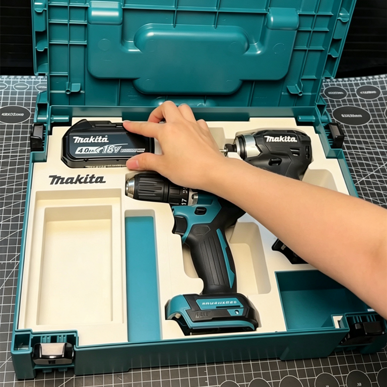 3D Printed Insert for Makita MAKPAC Type 1 — DTD173 Impact Driver & DDF487 Drill Dual Tool Organizer, Battery & Removable Parts Box, PETG
