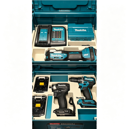 3D Printed Double-Layer Insert for Makita MAKPAC Type 3 — DTM52 Multi-Tool + DTD173 Driver + DDF487 Drill 3-Tool Kit Organizer, Charger & 2 Batteries, PETG