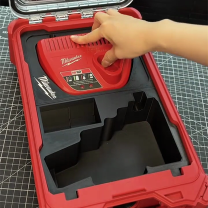 3D Printed Insert for Milwaukee Packout 8435 — M12 3453（FID2） Impact Driver Organizer with Removable Charger Lid & Storage Box, PETG