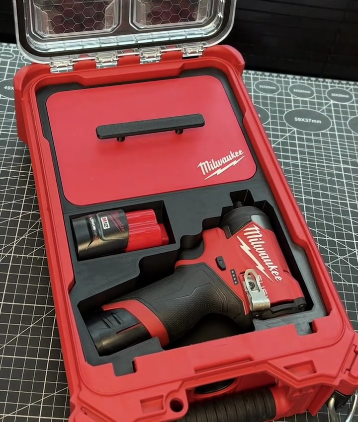 3D Printed Insert for Milwaukee Packout 8435 — M12 3453（FID2） Impact Driver Organizer with Removable Charger Lid & Storage Box, PETG
