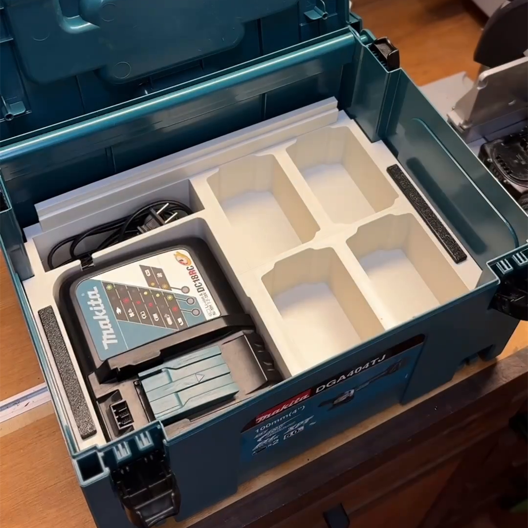 3D Printed Insert for Makita MAKPAC Type 3 — 8x 18V Battery & Charger Organizer with Sliding Tray, PETG