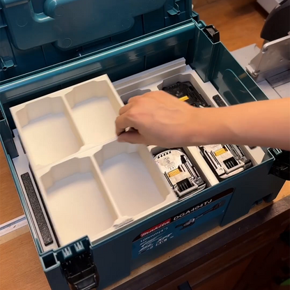 3D Printed Insert for Makita MAKPAC Type 3 — 8x 18V Battery & Charger Organizer with Sliding Tray, PETG