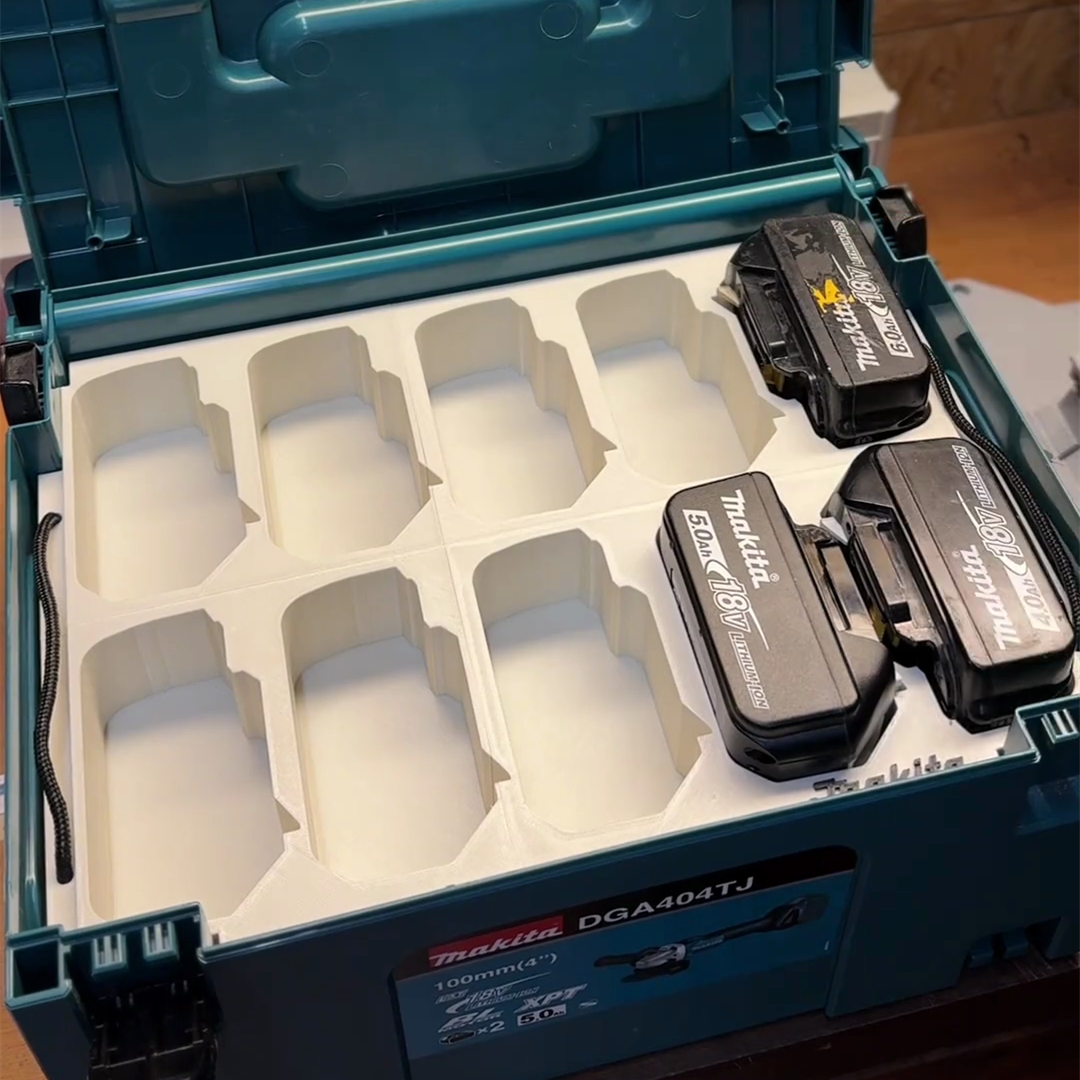 3D Printed Double-Layer Insert for Makita MAKPAC Type 3 — Dual Charger & 10x 18V Battery Storage Organizer, PETG