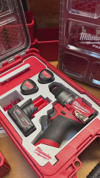 3D Printed Insert for Milwaukee Packout 8435 — M12 3404 FPD2 Impact Drill Organizer, Double-Layer Parts Box & 3 Battery Slots, White PETG