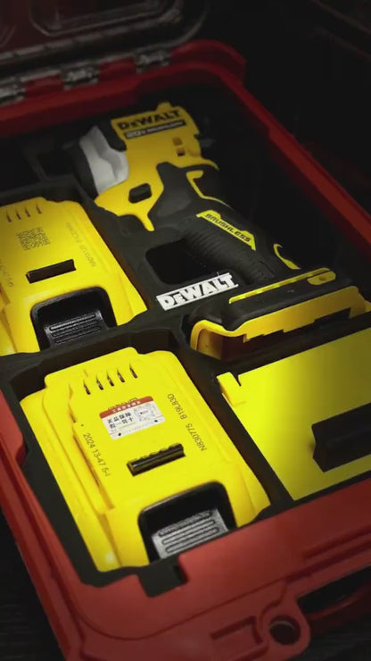 3D Printed Insert for Milwaukee Packout 8435 — DeWALT DCF850 Impact Driver Organizer, Dual Battery & Flip-Top Storage, PETG