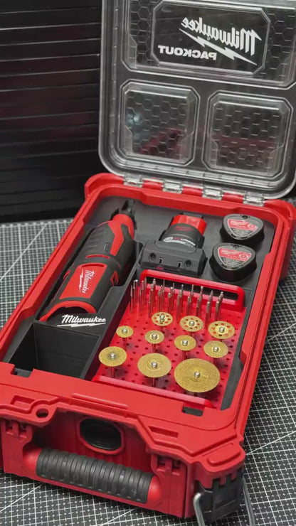 3D Printed Insert for Milwaukee Packout 8435 — M12 C12RT Die Grinder Organizer, Battery & Accessory Storage, PETG