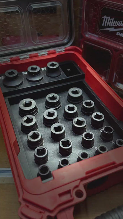 3D Printed Socket Organizer for Milwaukee Packout 8435 — Modular Interchangeable Trays, 1/2" Drive, PETG