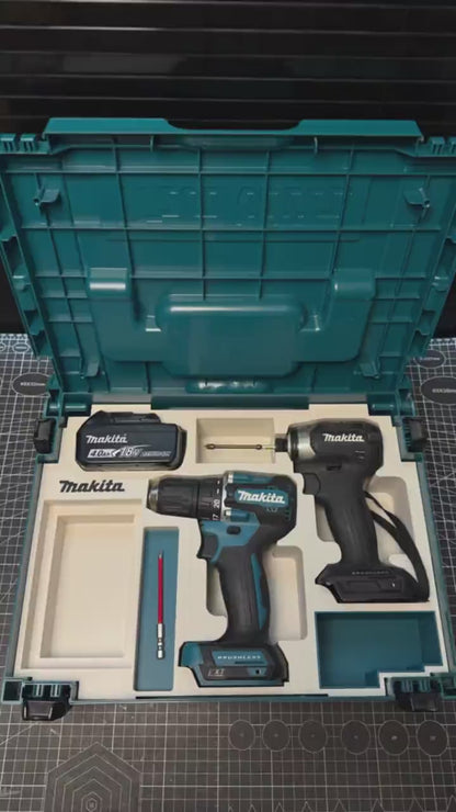 3D Printed Insert for Makita MAKPAC Type 1 — DTD173 Impact Driver & DDF487 Drill Dual Tool Organizer, Battery & Removable Parts Box, PETG