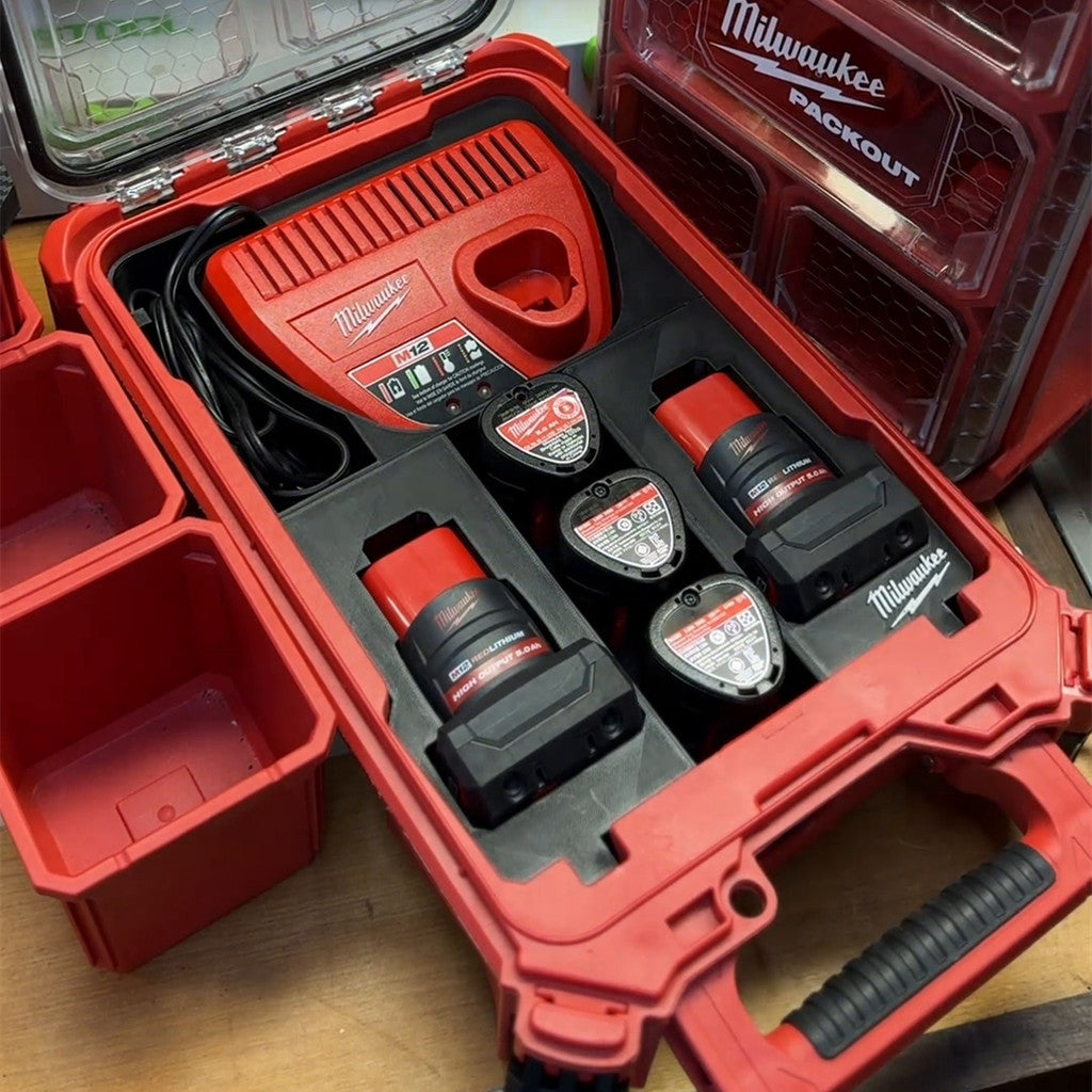 3D Printed Insert for Milwaukee Packout 8435 — M12 Charger & 5 Battery Storage Organizer, PETG